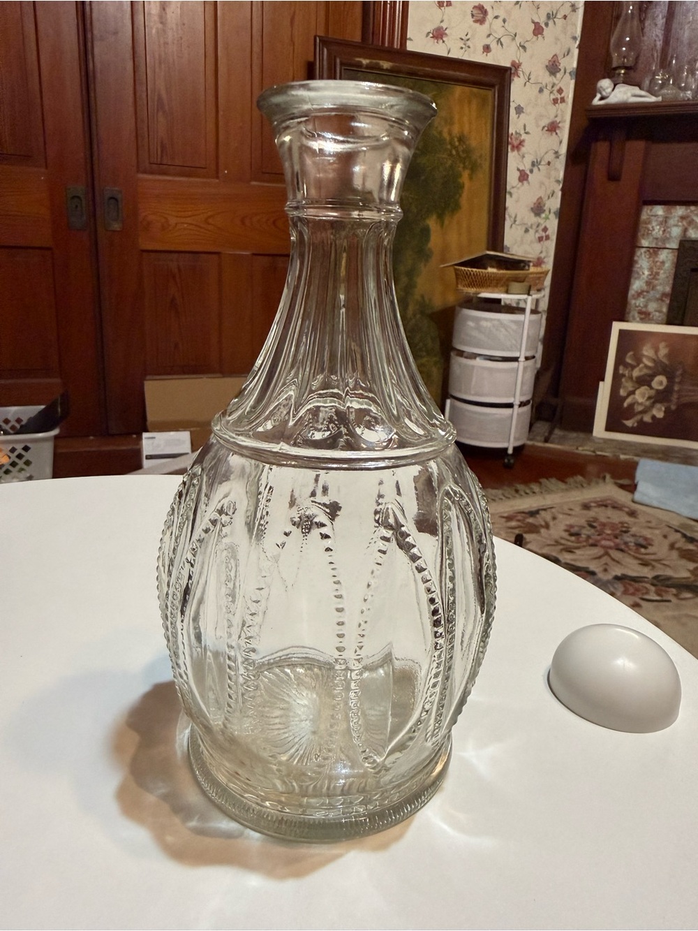 Avon Clear Glass decanter with Textured Bead and Fan Pattern from the 1980s